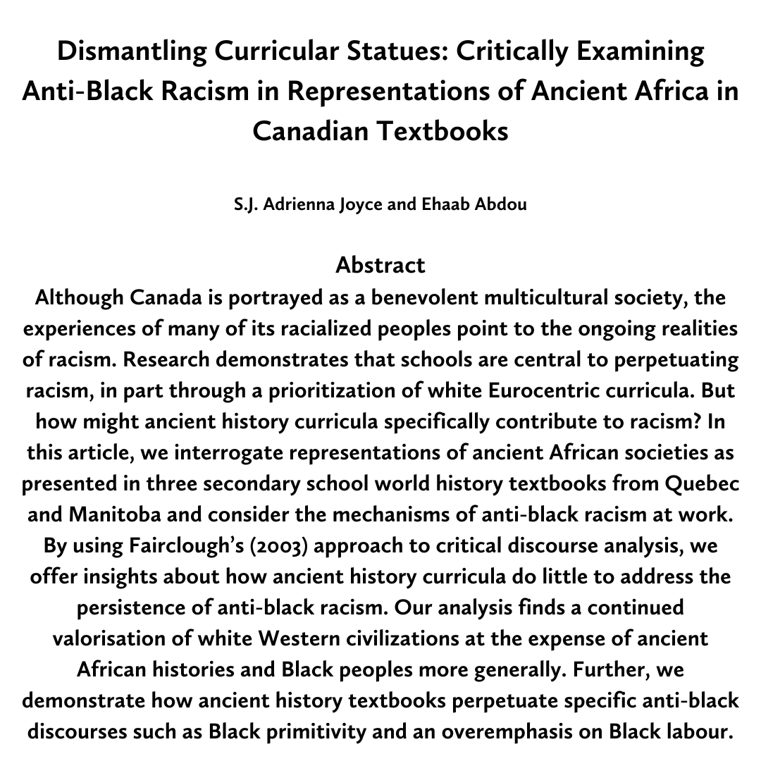 New publication by Dr. Ehaab Abdou in Canadian Journal of Education