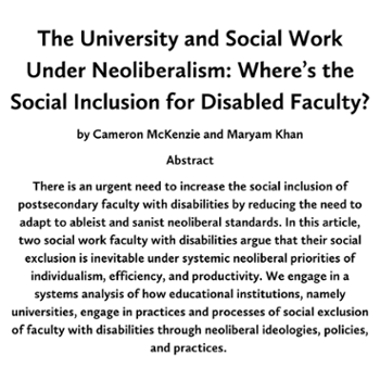 New Publication by Dr. Cameron McKenzie in Social Inclusion